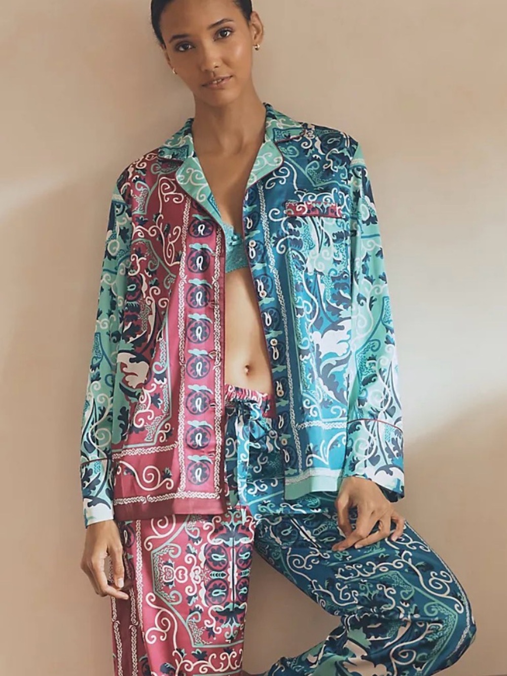 By Anthropologie women’s Silky Printed Pajama Top XXS